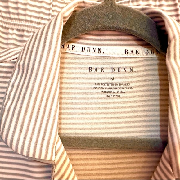 Rae Dunn Pajamas Set ‘COFFEE FIRST’ Size Medium Ballet Pink & Gray Stripes - Picture 5 of 10